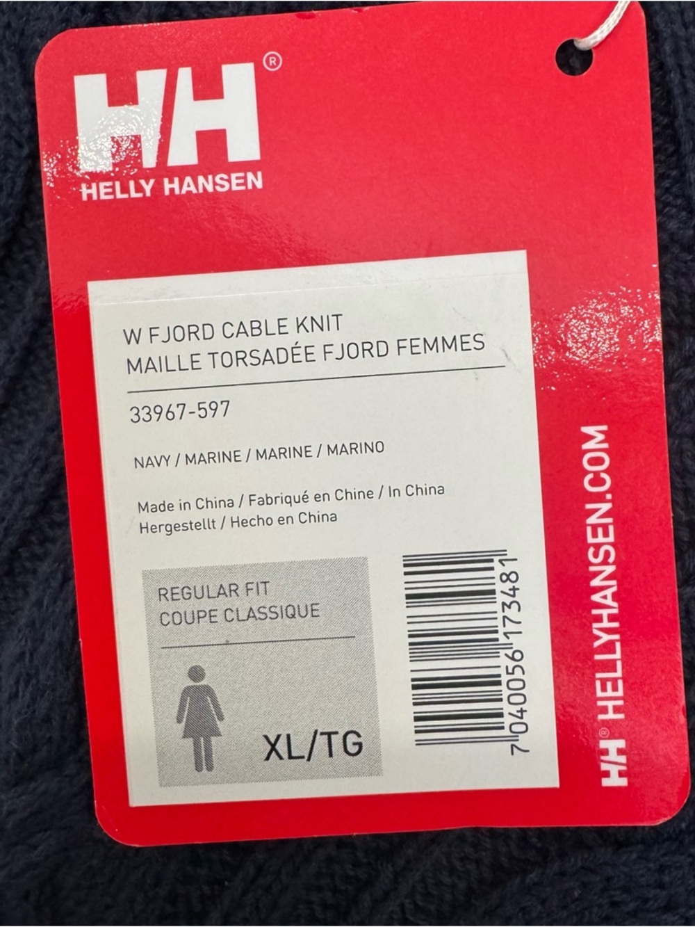 NWT - 🌊 Helly Hansen Fjord Cable Knit Sweater | Women’s XL | Navy | 100% Cotton - Picture 4 of 11